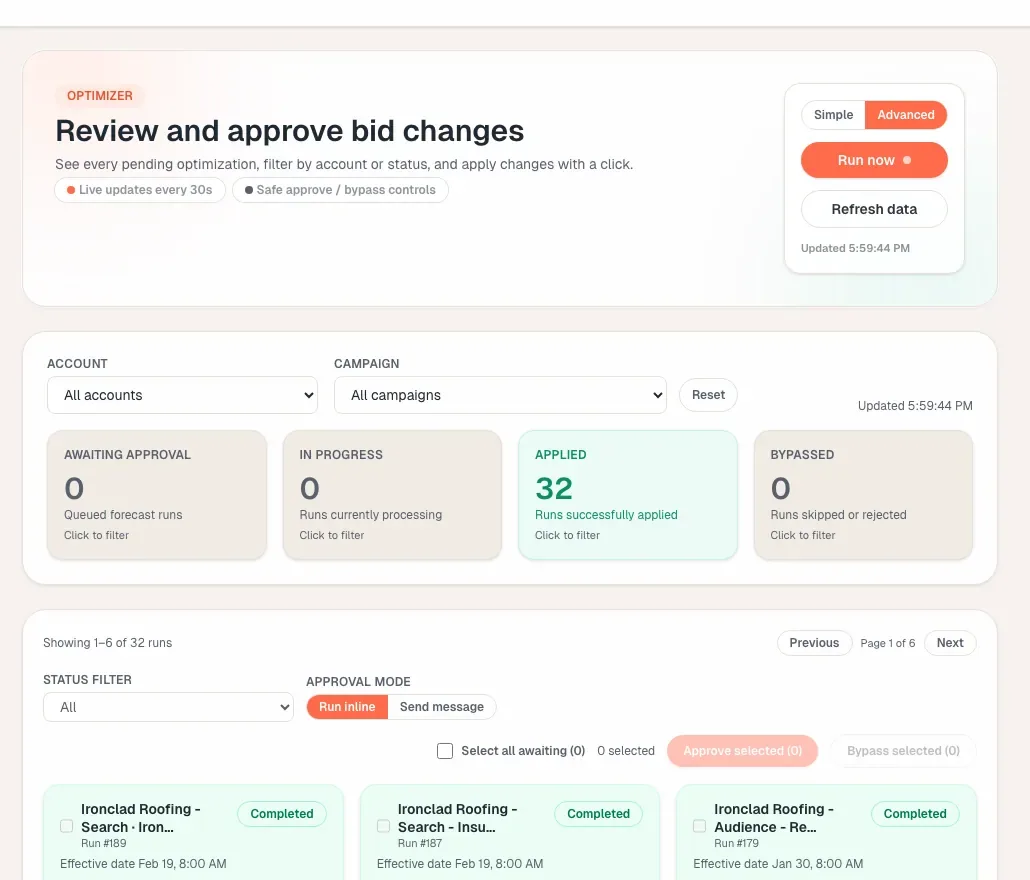 Adsoptia's optimizer review queue