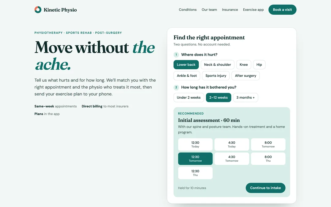 A clinic site that recommends the right appointment