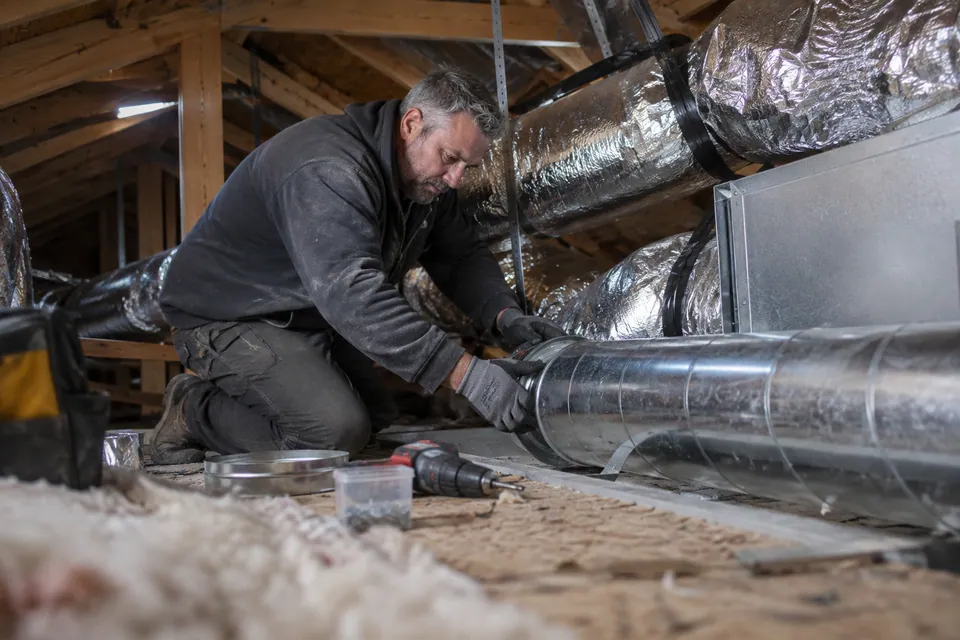Attic Air Duct Inspection and Repair in Residential Home