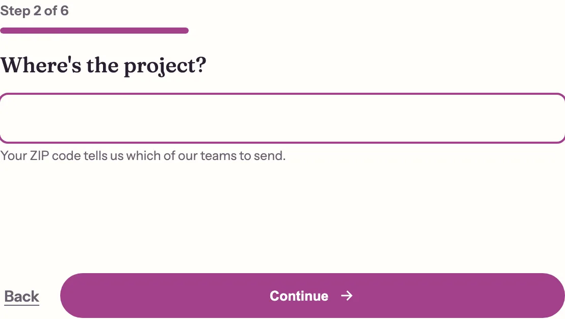 Booking form at step 2 of 6