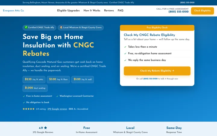 Cascade Natural Gas rebate landing page