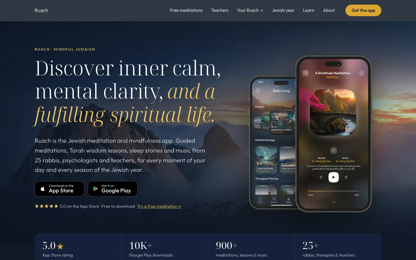 A meditation app's download site