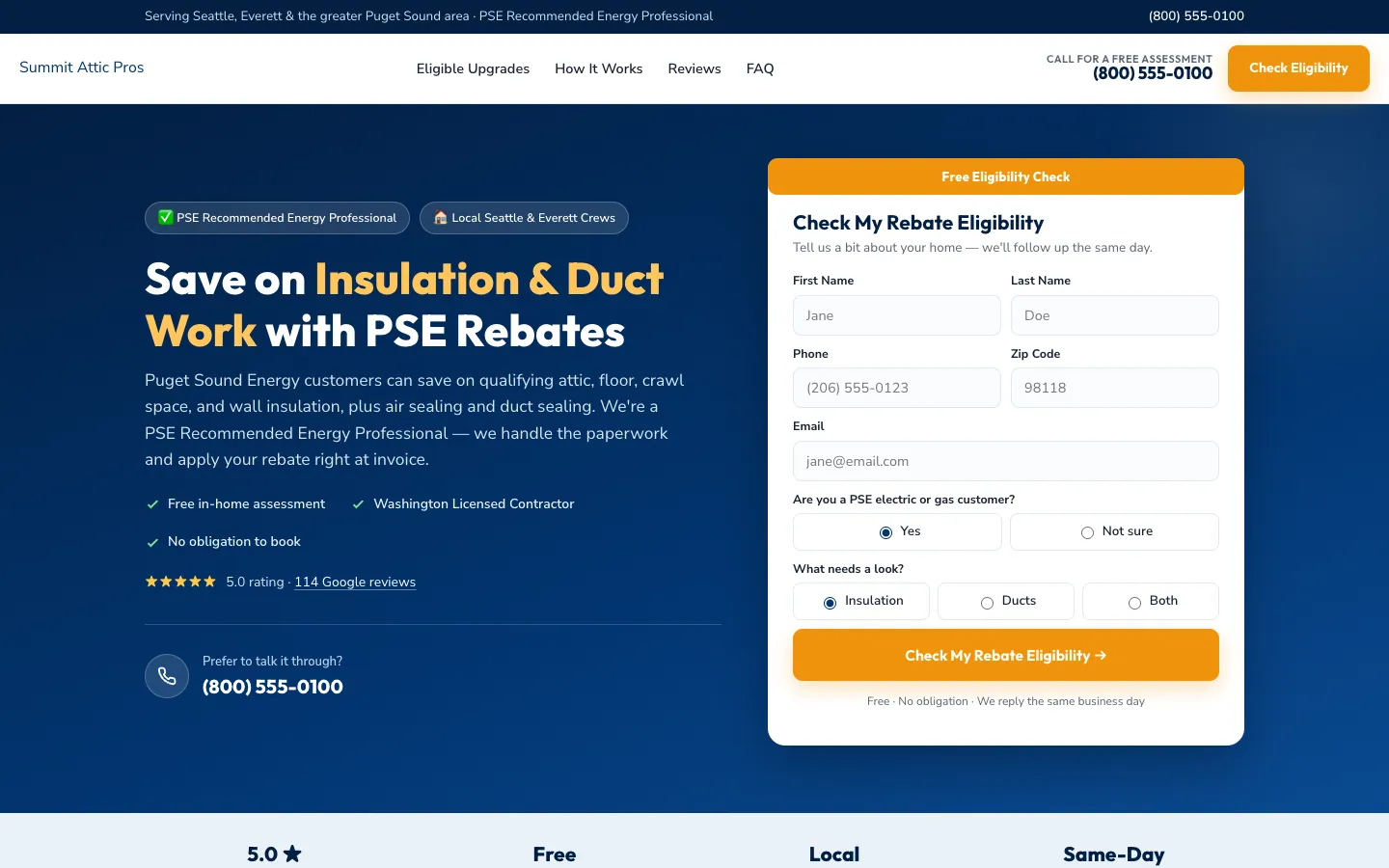 A utility-rebate landing page